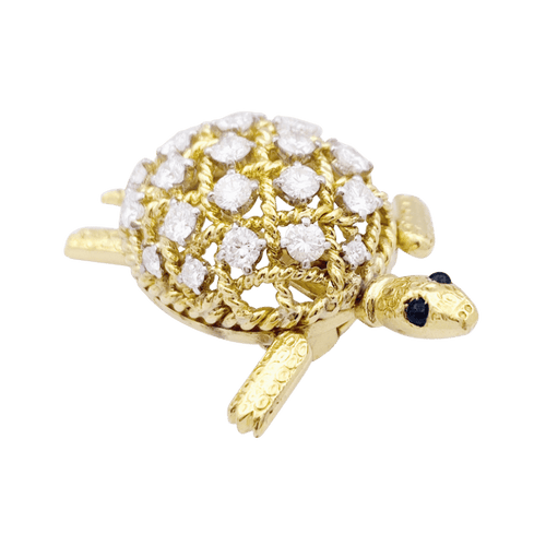 Broche Cartier Tortue - Broche vintage en or jaune, platine, diamants et saphirs 58 Facettes 33394