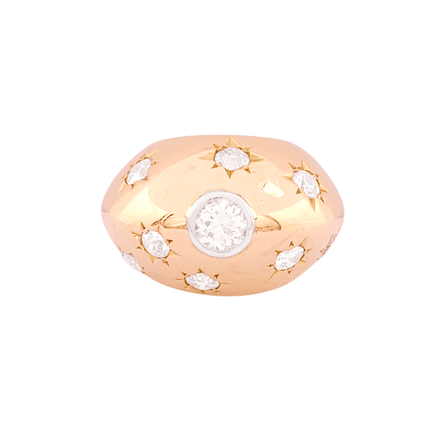 Bague 54 Bague bombée en or rose 18K et diamants taille ancienne 58 Facettes 34688