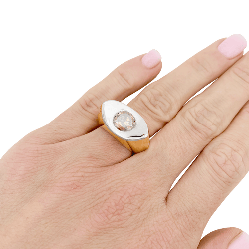 Bague 52 Bague moderniste en or jaune et blanc 750 avec diamant brun 58 Facettes 34347