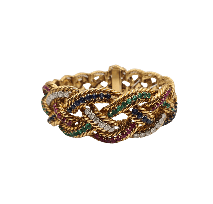 Boucheron - Bracelet en or jaune serti de diamants, saphirs, émeraudes et rubis