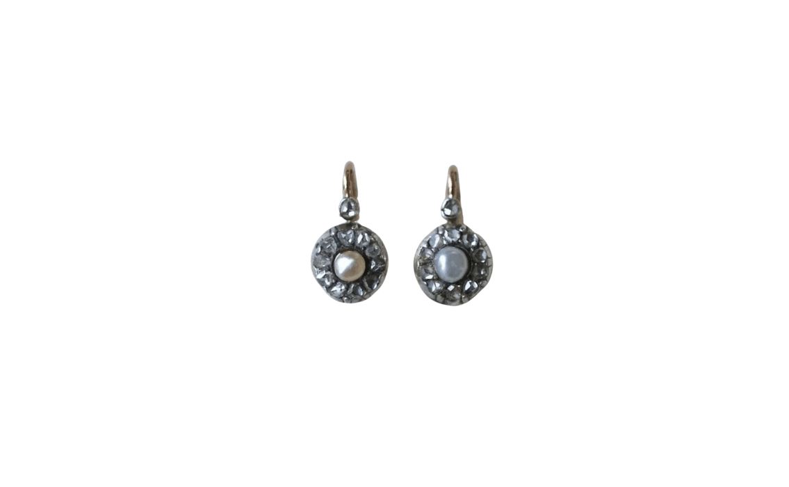 Boucles d'oreilles Dormeuses Anciennes Perles Fines Diamants 58 Facettes