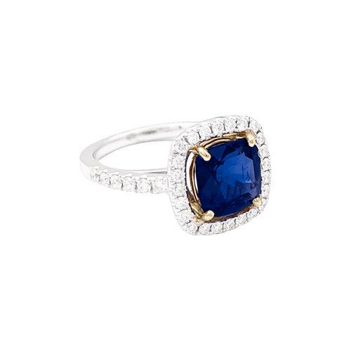 Bague 52 Bague en or jaune et blanc 18K avec saphir et diamants 58 Facettes 34433