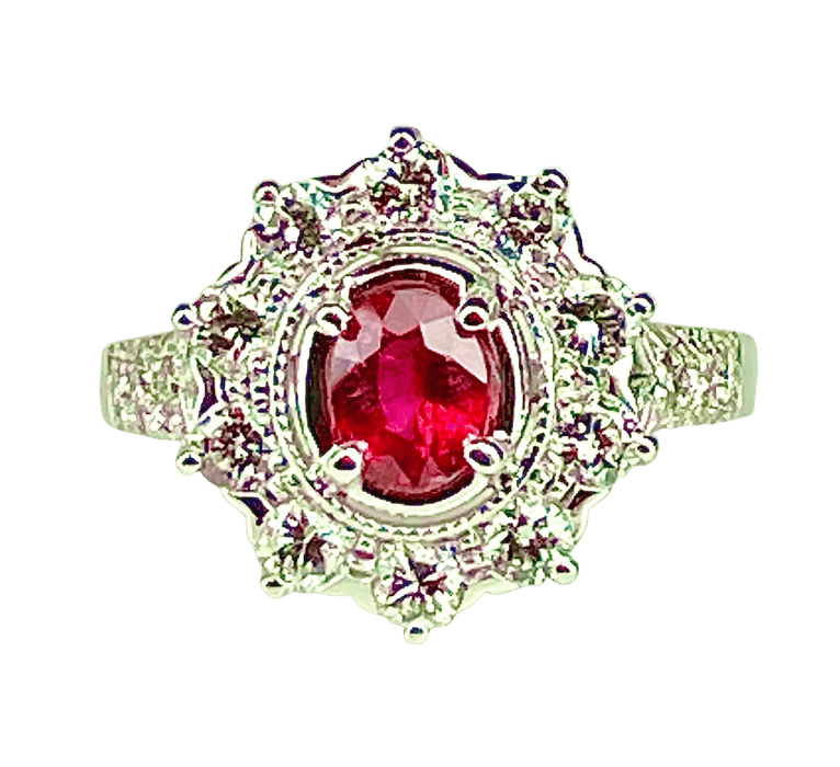 Bague 51 Bague marguerite or blanc rubis et diamants 58 Facettes AB413