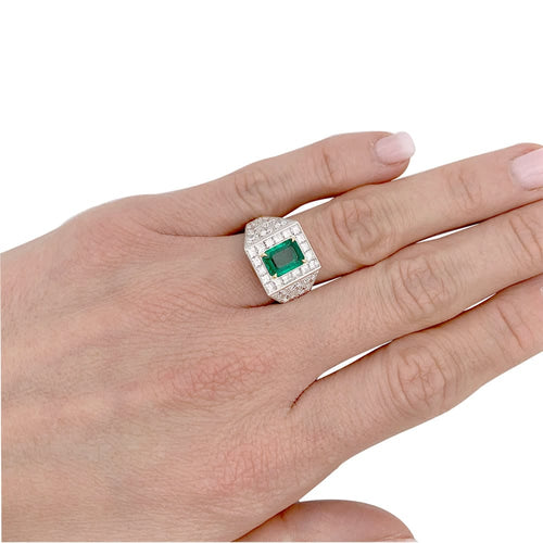 Bague 53 Bague en platine avec émeraude et diamants 58 Facettes 32224