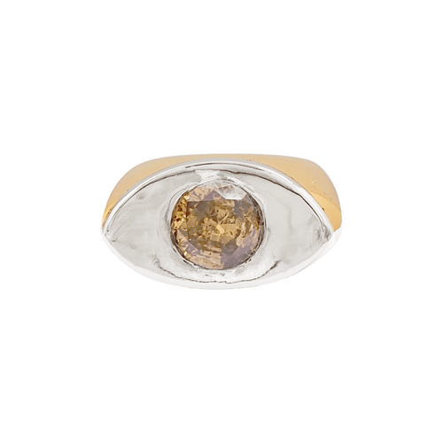 Bague 52 Bague moderniste en or jaune et blanc 750 avec diamant brun 58 Facettes 34347