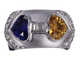 Bague Saphirs bleus et jaunes coeur vintage avec diamants 58 Facettes BA-1129
