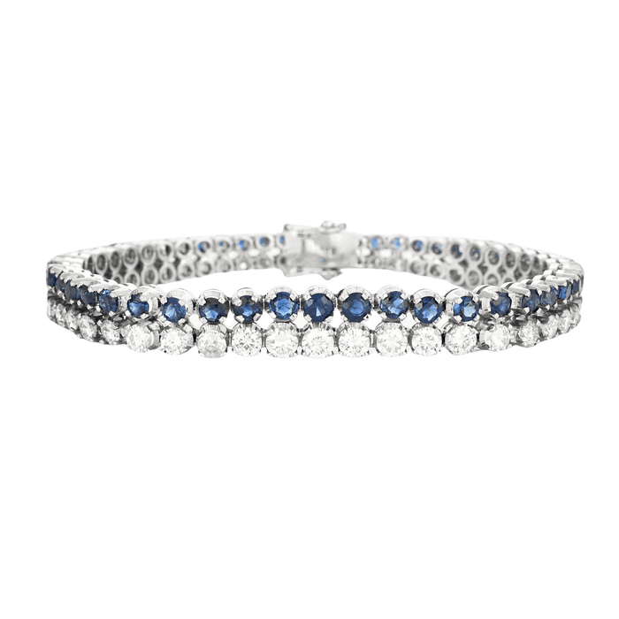 Bracelet Bracelet tennis double, or blanc, diamants et saphirs 58 Facettes 240453