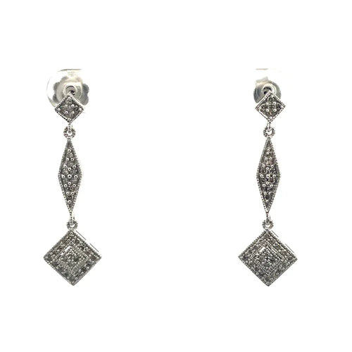 Boucles d'oreilles Boucles d’oreilles pendantes géométriques en or blanc 14K et diamants 58 Facettes UN0151