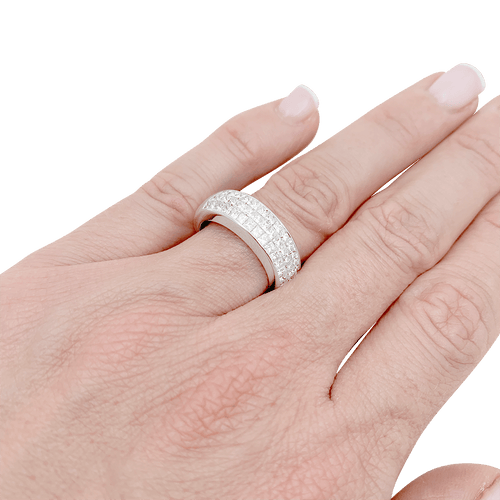 Bague 53 Bague jonc pavée en or blanc 750 et diamants princesse 58 Facettes 33993