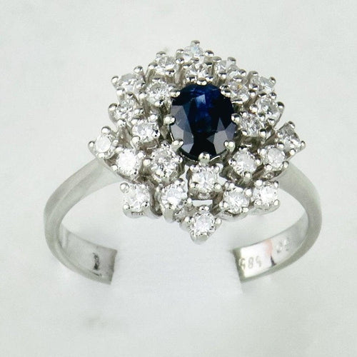 Bague 56.5 Bague en or blanc 14K avec saphir et diamants 58 Facettes 2189