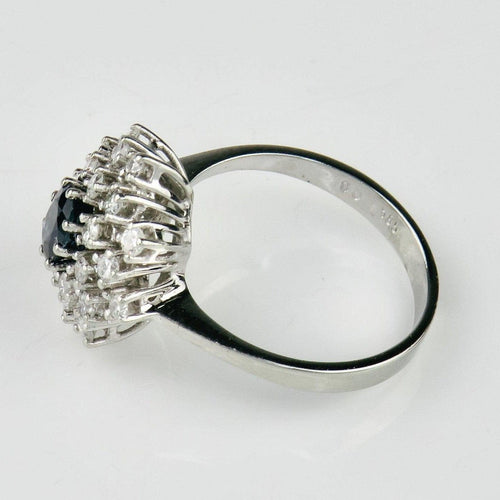 Bague 56.5 Bague en or blanc 14K avec saphir 0,60 ct et diamants 58 Facettes 2189