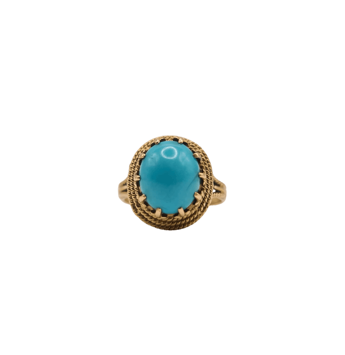 Bague 60 Bague or jaune sertie d’une turquoise 58 Facettes