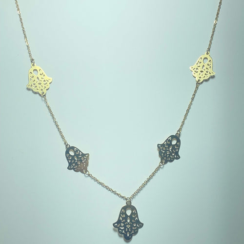 Boucles d'oreilles Ensemble collier et boucles d’oreilles Main de Fatma en or jaune 18 carats 58 Facettes