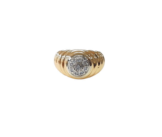 Bague jonc godronnée pavée en or jaune et or blanc, diamants 0,20 ct