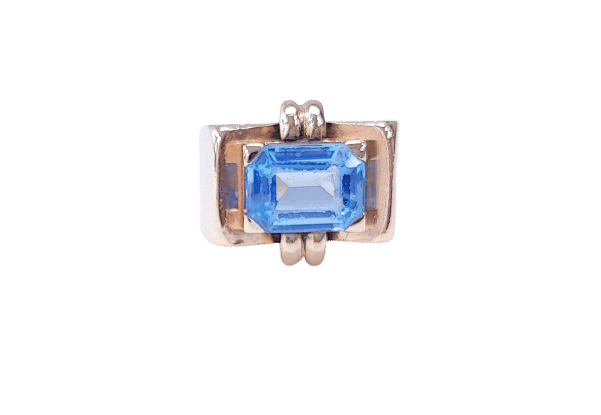 Bague 58 Bague tank en or 18k et aigue-marine 58 Facettes BagTankBleu.2071