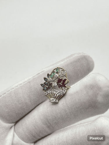 Pendentif Broche ou pendentif vintage or jaune et pierres précieuses 58 Facettes 00007201