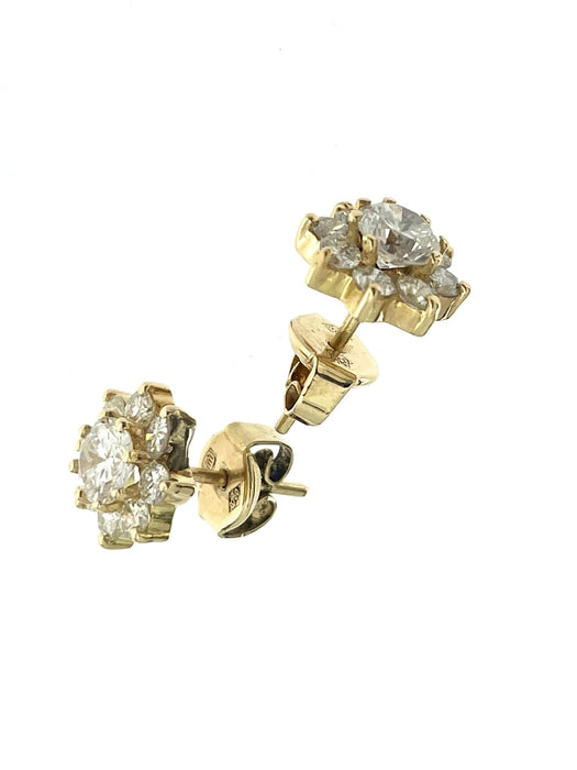 Boucles d'oreilles fleur en or jaune avec diamants certifié HRD