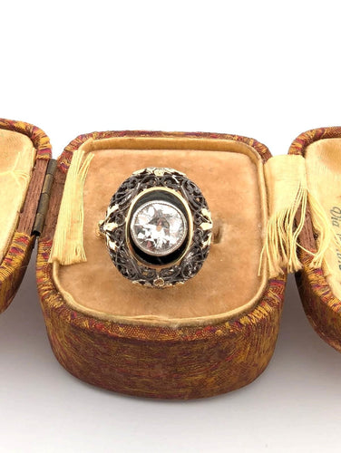 Bague 57 Bague ancienne en or jaune et argent avec diamant 58 Facettes