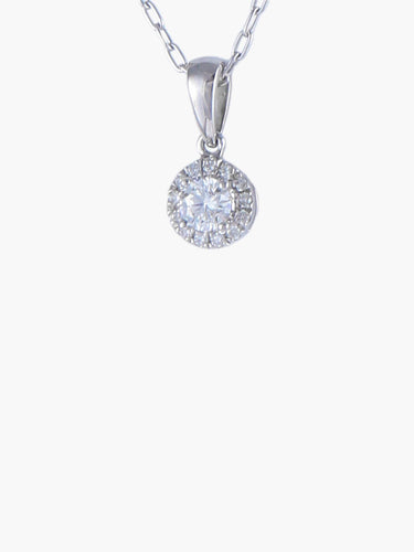 Chaine OR Blanc, 18 carats avec Pendentif OR Blanc, Diamant centrale entouré de diamants