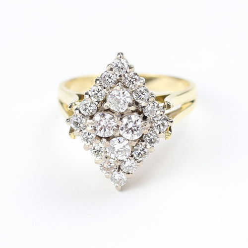 52 Anillo oro amarillo con vistas de oro blanco y diamantes talla brillante 58 Facettes 129418A