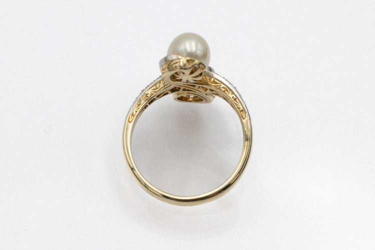 Bague 55 Bague en or Toi et Moi avec diamant de 1,00 ct et perle 58 Facettes 1540