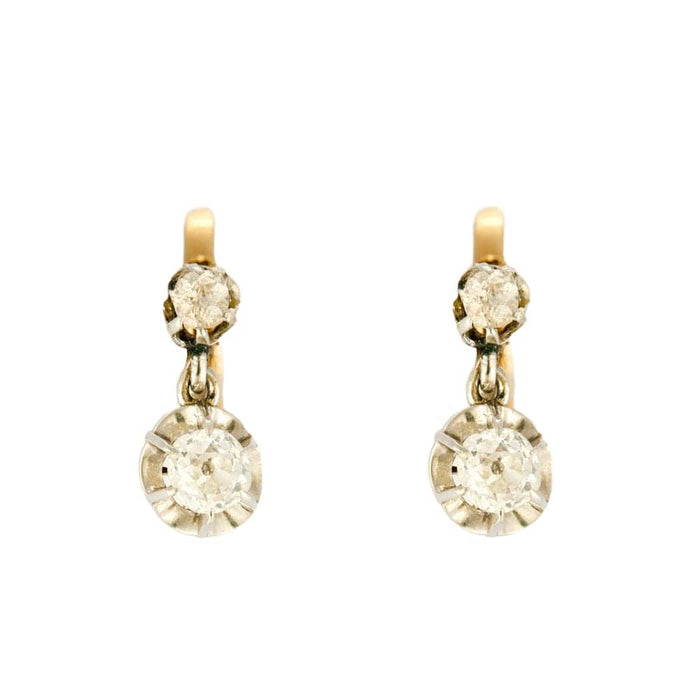 Boucles d'oreilles dormeuses en or jaune et or blanc, diamants