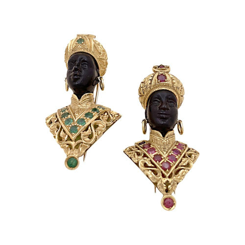 Broche Broche G.NARDI, "Moretto", or jaune, émeraudes, ébène. 58 Facettes 34877