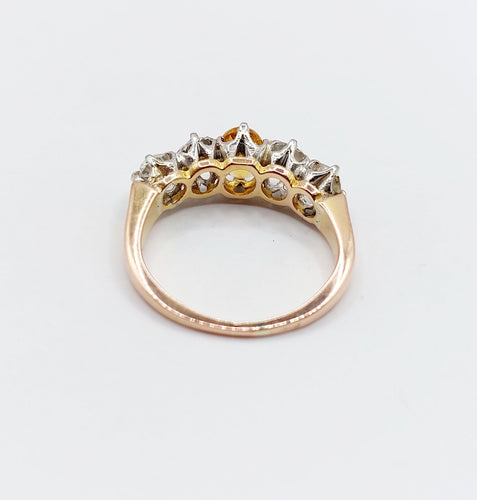 Bague jarretière antique en or rose 18k et platine, citrine et diamants