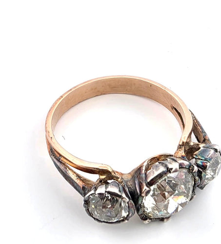 Bague 55 Bague en or rose et argent avec diamants old mine 1,85ct et 1,10ct 58 Facettes
