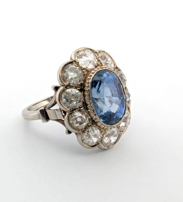 Bague Bague en or blanc avec saphir Celyon et diamants taille Ancienne Mine 58 Facettes