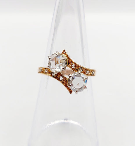Bague 51 Bague toi et moi antique en or rose 18k et diamants taille roses 58 Facettes A06333