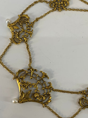 Collier Collier draperie en or 18 carats et perles, travail français vers 1880 58 Facettes AB37