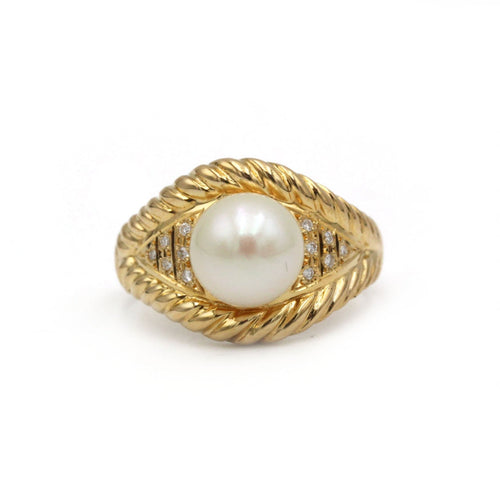 Bague 51.5 Bague - Or jaune, perle et diamants 58 Facettes 1216