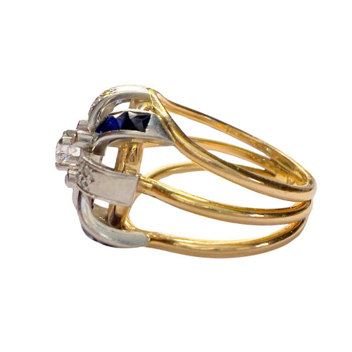 Bague Bague rétro des années 40 en or et platine avec diamants et saphir 58 Facettes CH52(04553)