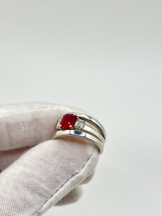 Bague 58 Bague or blanc rubis 1,40 ct et diamants 58 Facettes