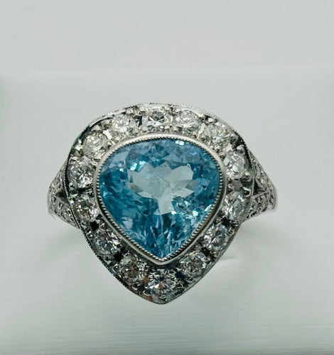 Bague 52 Bague Art Déco en platine avec aigue-marine centrale et diamants 58 Facettes 50253