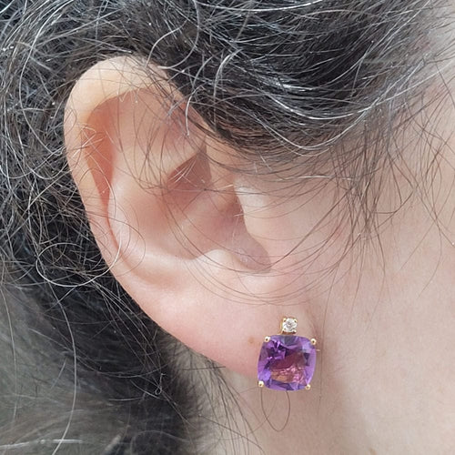 Boucles d'oreilles Boucles d’oreilles améthystes taille coussin en or rose 18k et diamants 58 Facettes PE681