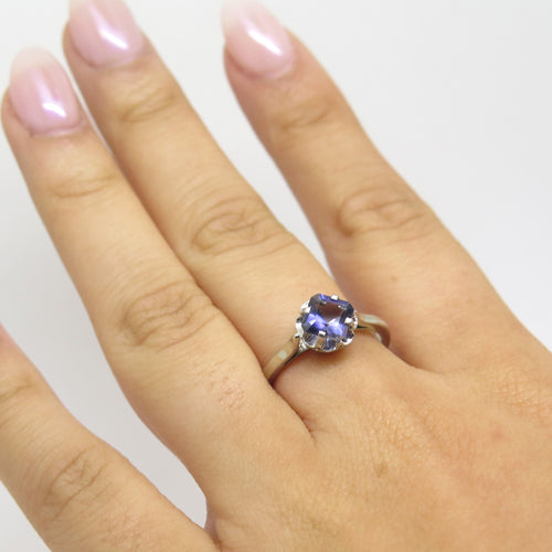 Bague 54.5 Bague Vintage en or blanc et Iolite 58 Facettes