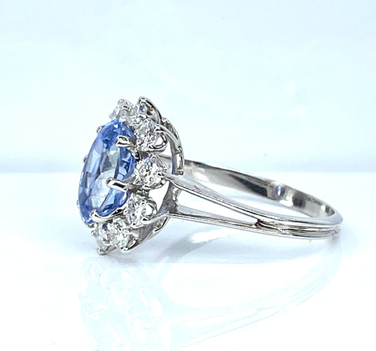 Bague 58 Bague marguerite or blanc, saphir et 10 diamants 58 Facettes AB502