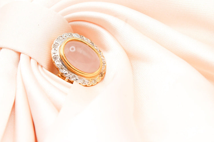 Bague or bicolore quartz rose et diamants 58 Facettes 250004