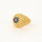 Bague 50 Bague boule vintage en or jaune 18K sertie de 6 saphirs et d'un rubis 58 Facettes