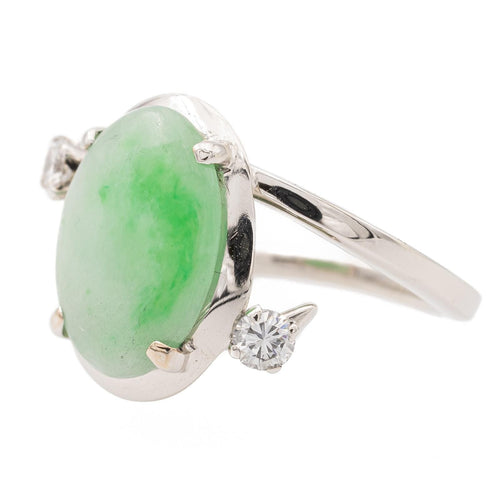 Bague 47 Bague Or blanc Jade jadéite, Diamant 58 Facettes 2432044CN