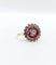 Bague fleur Art déco en or rose 18k et diamant, rubis synthétiques