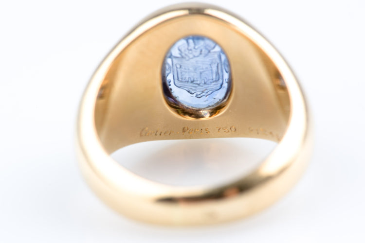 Bague 49.5 Cartier Paris – Chevalière armoriée (commande spéciale) – Or jaune 18 ct (750) – Saphir gravé en intaille – 13,10 g – 58 Facettes BGUCARTCC1428-10