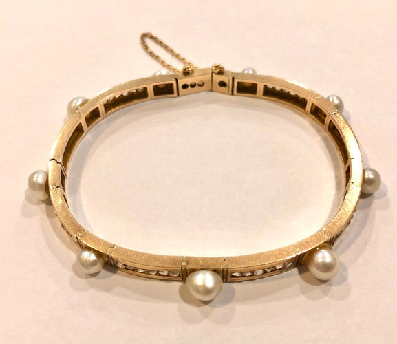 Bracelet bracelet ancien or jaune perles et diamants 58 Facettes