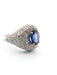 Bague 52 Bague or blanc avec saphir central et diamants 58 Facettes