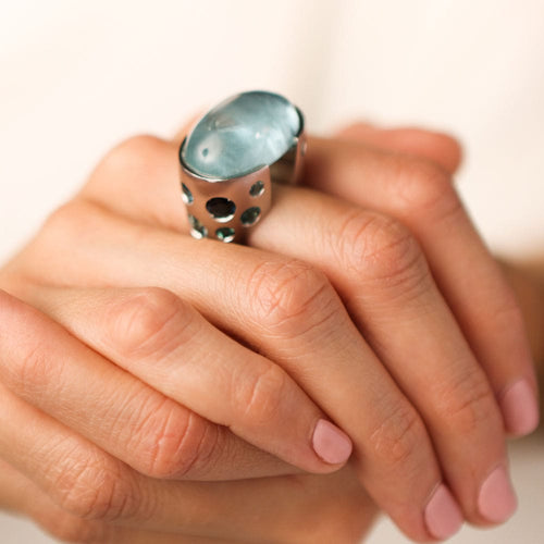 Bague 55 Bague aigue-marine et tourmaline bleue 58 Facettes BOR8