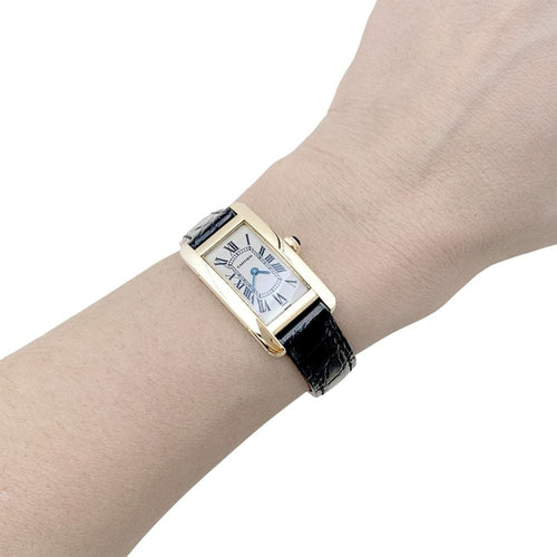 Montre Montre Cartier, « Tank Américaine », or jaune, cuir 58 Facettes 35072