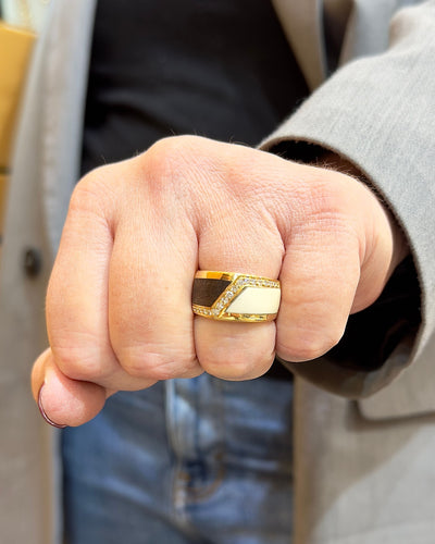 Bague Bague vintage or jaune et diamants , bois et ivoire 58 Facettes