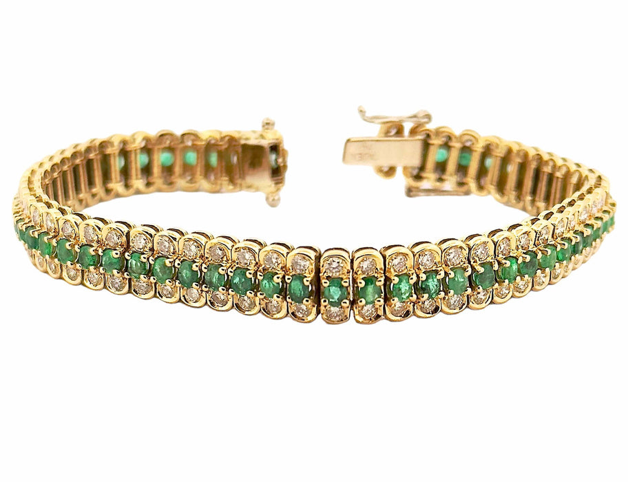 Bracelet Bracelet or jaune, émeraudes et diamants 58 Facettes